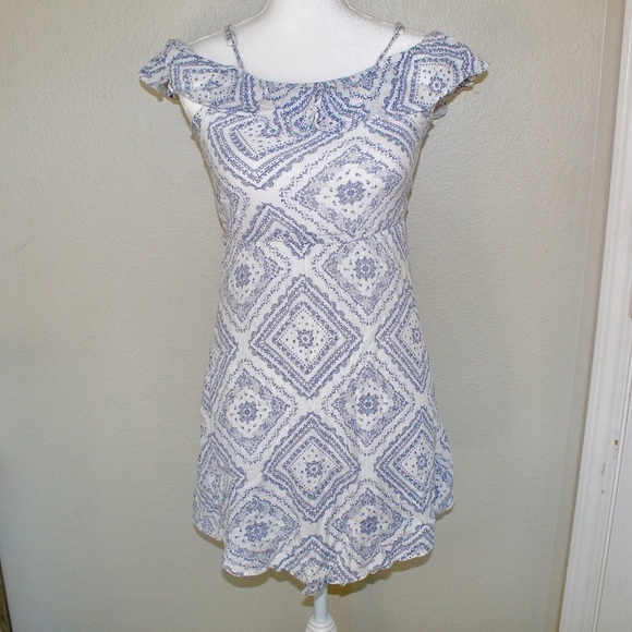 Confess Collection Blue & White Boho Summer A-Line Sleeveless Dress - Size Small - Picture 1 of 7